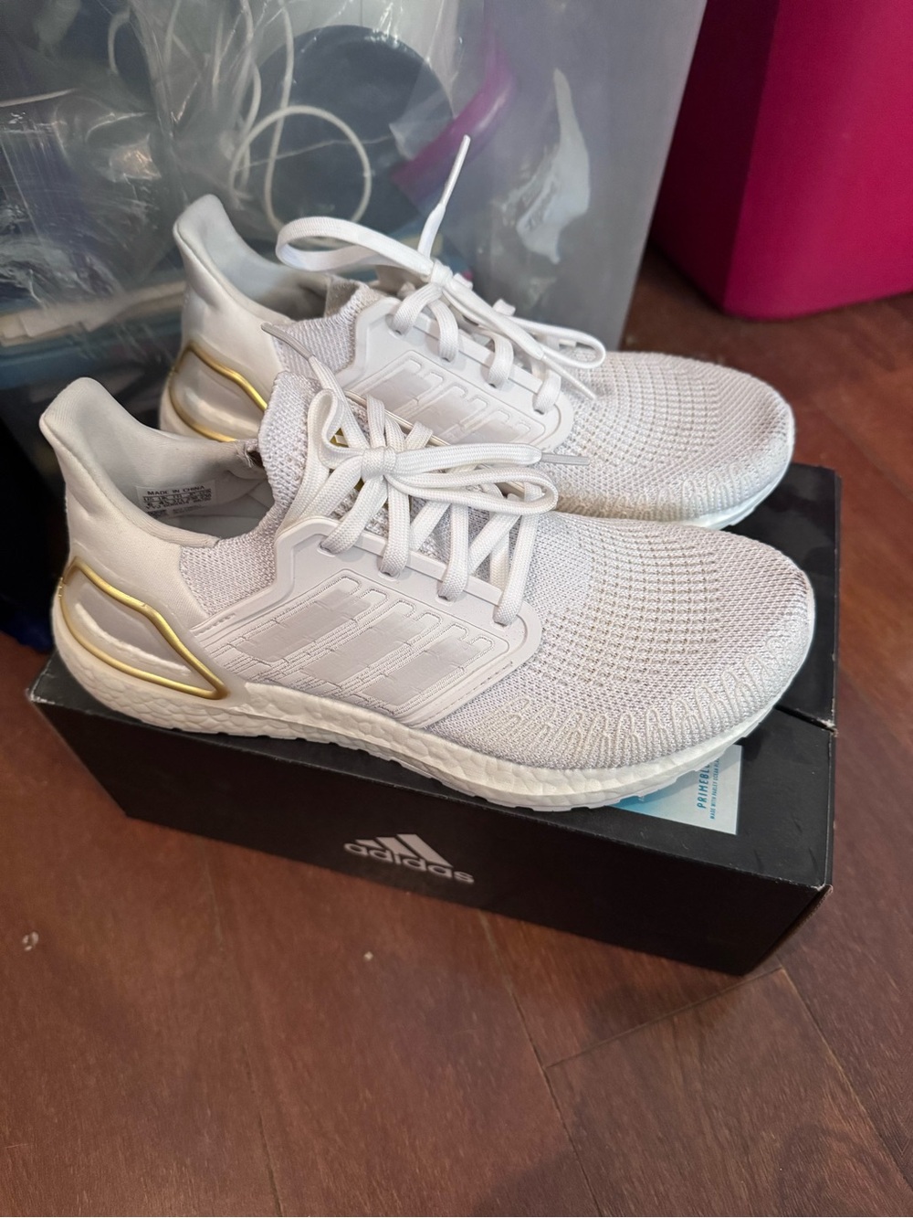 adidas Kids White Sneakers with Gold Heel Accent